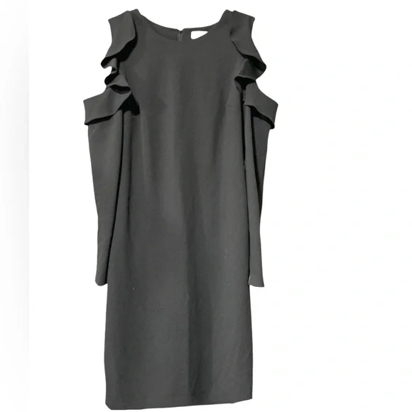 Calvin Klein Women’s Black Size 12 Ruffle Long Sleeves Cold Shoulder Dress - Picture 2 of 4